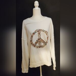 Easel White Sweatshirt with Floral Peace Sign
